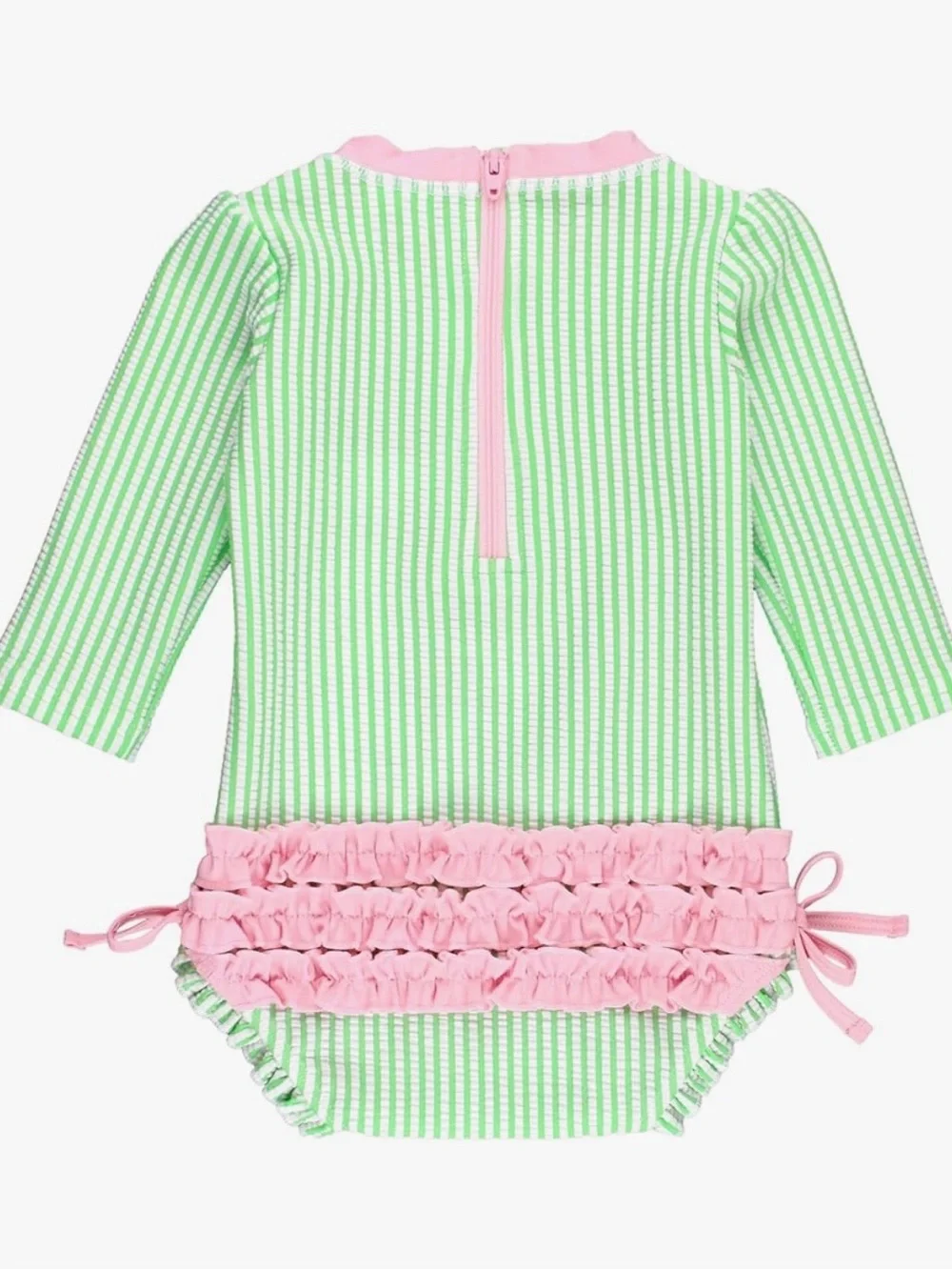 Ruffle Butts Green & Pink Striped Long-Sleeve Swim One-Piece